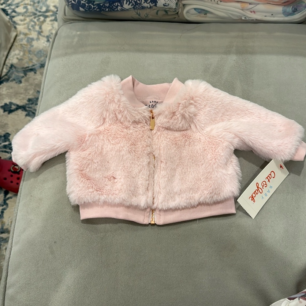NWT, pink fuzzy baby jacket from Cat and Jack at target